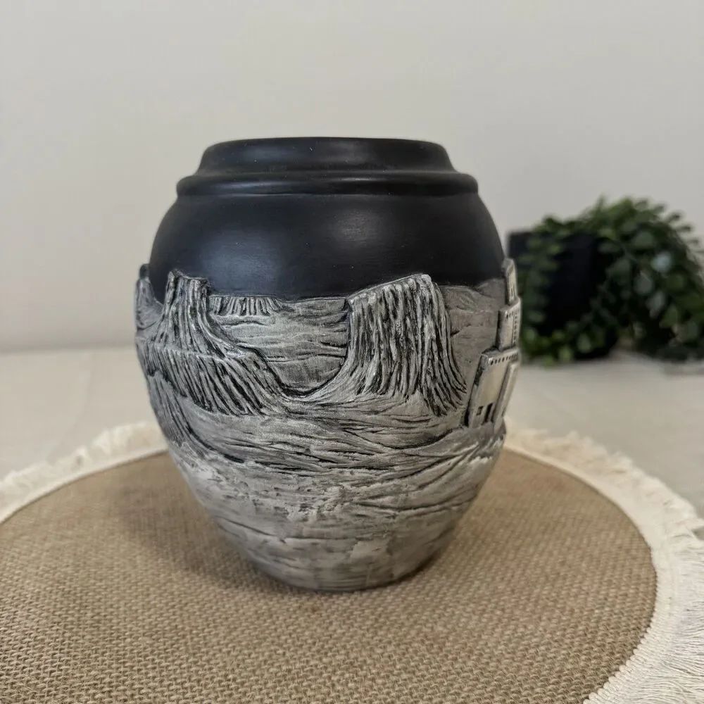 Vintage Southwestern Studio Pottery Vase – Pueblo Village Relief Utah Artist